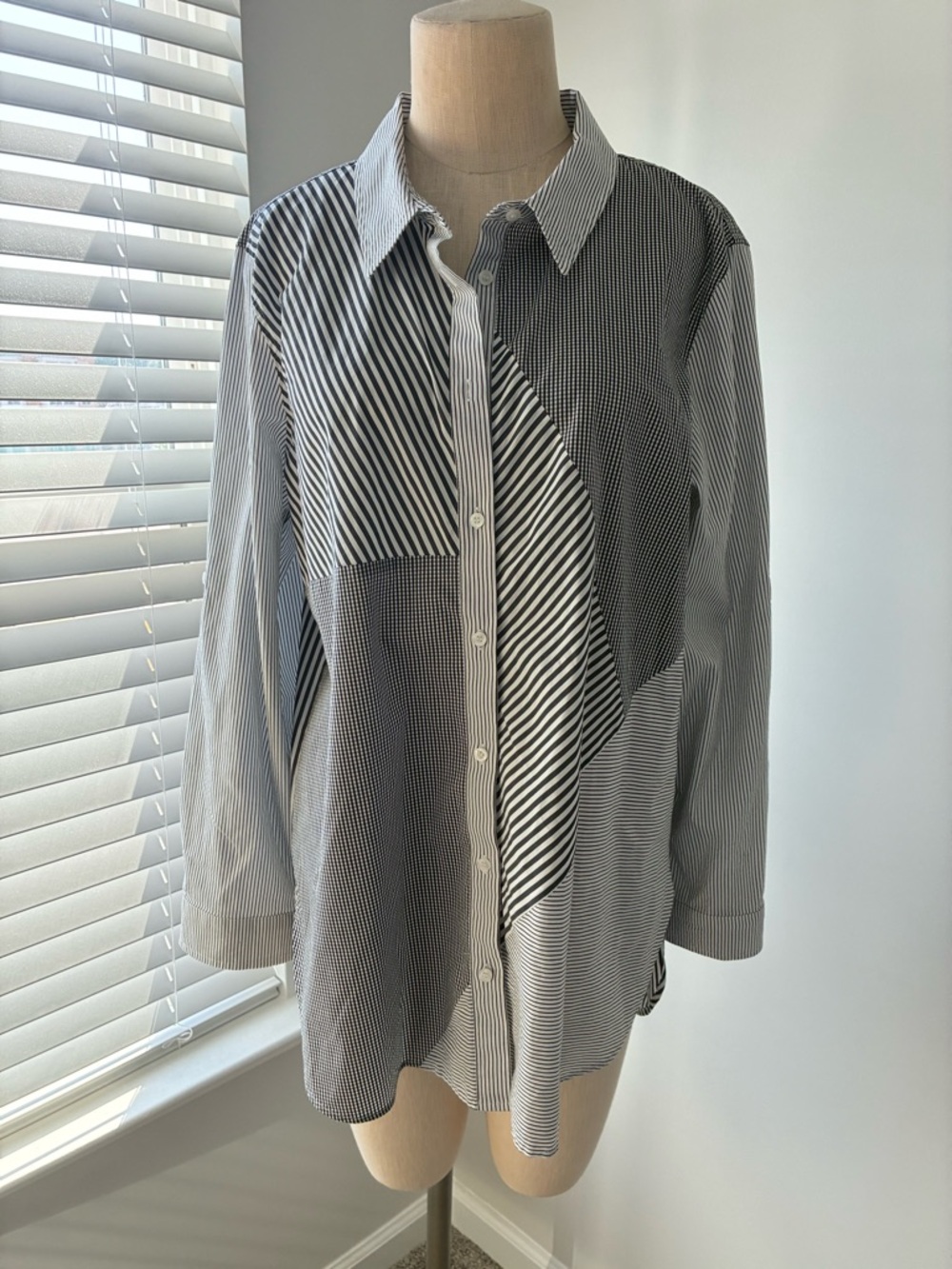 Calvin Klein Women's Patchwork Black Button Down Blouse